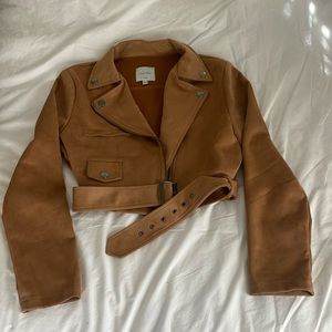 Faux suede short biker jacket